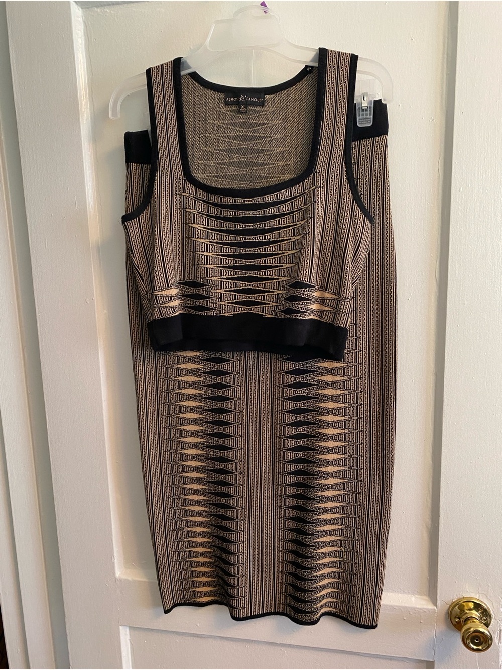 Black & Gold Patterned Two-Piece Knit Skirt Set